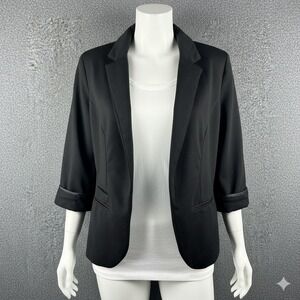 Travel Smith Women's Size‎ 10 Black Stretch Satin Lined Blazer 3/4 Sleeve Work